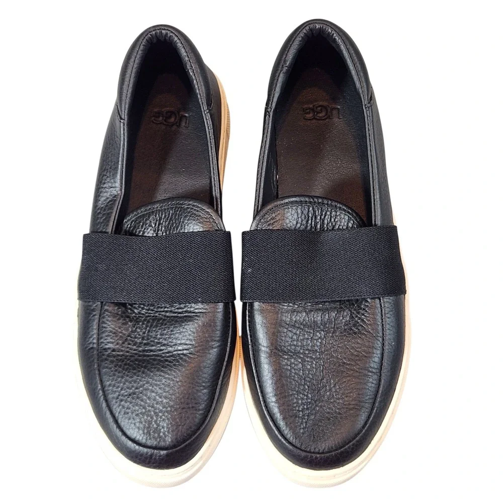UGG Jass Slip On Sneakers Womens 8 Black Pebbled Leather Platform 1112415